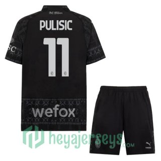 AC Milan (Pulisic 11) Kids Four Soccer Jerseys Black 2023/2024