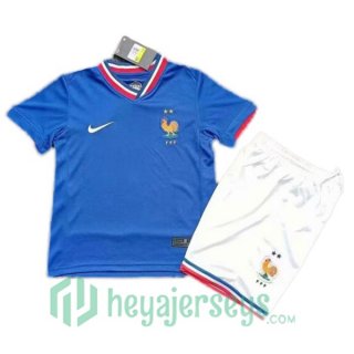 France Kids Soccer Jerseys Home Blue Leak Version UEFA Euro 2024