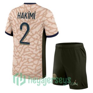 Paris Saint Germain (Hakimi 2) Kids Four Soccer Jerseys Rose 2023/2024