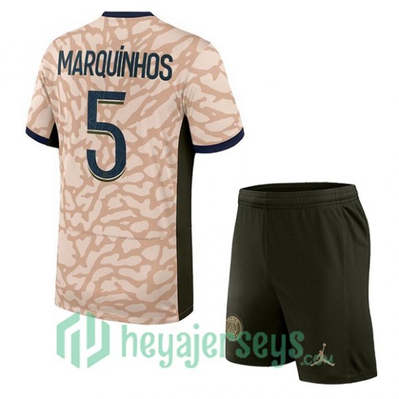 Paris Saint Germain (Marquinhos 5) Kids Four Soccer Jerseys Rose 2023/2024