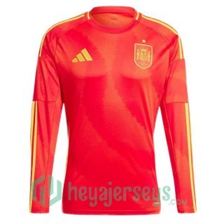 Spain Soccer Jerseys Home Long Sleeve Red UEFA Euro 2024