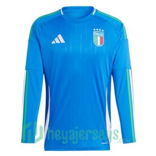 Italy Soccer Jerseys Home Long Sleeve Blue UEFA Euro 2024