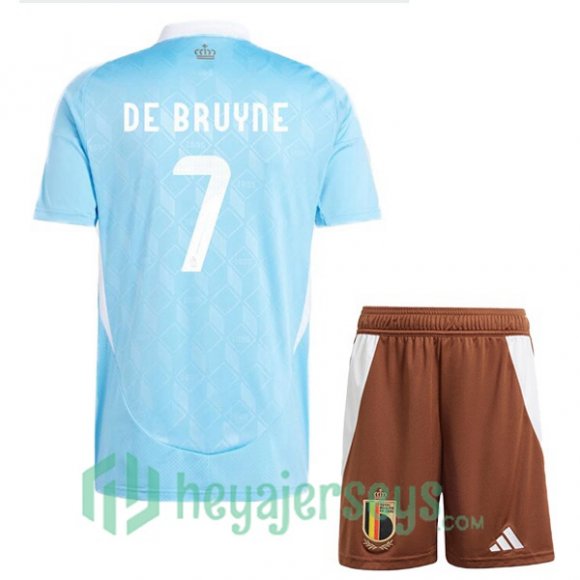 Belgium (DE BRUYNE 7) Kids Soccer Jerseys Away Blue UEFA Euro 2024