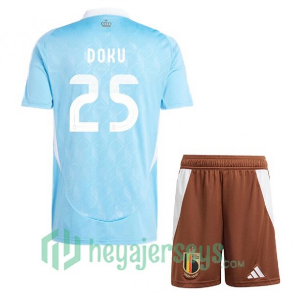 Belgium (DOKU 25) Kids Soccer Jerseys Away Blue UEFA Euro 2024