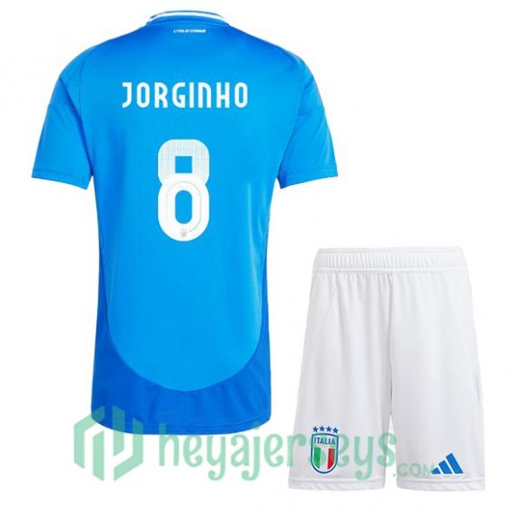 Italy (JORGINHO 8) Kids Soccer Jerseys Home Blue UEFA Euro 2024