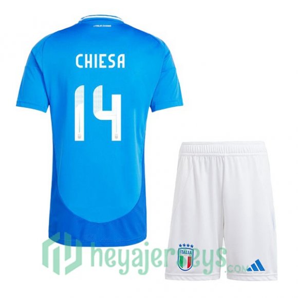 Italy (CHIESA 14) Kids Soccer Jerseys Home Blue UEFA Euro 2024