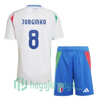 Italy (JORGINHO 8) Kids Soccer Jerseys Away White UEFA Euro 2024