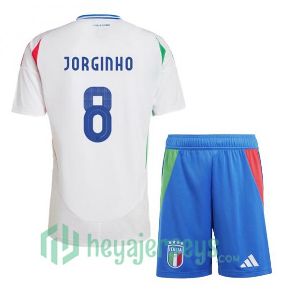 Italy (JORGINHO 8) Kids Soccer Jerseys Away White UEFA Euro 2024