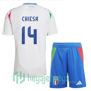 Italy (CHIESA 14) Kids Soccer Jerseys Away White UEFA Euro 2024