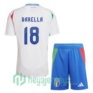 Italy (BARELLA 18) Kids Soccer Jerseys Away White UEFA Euro 2024