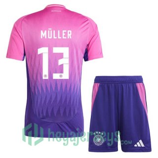 Germany (MÜLLER 13) Kids Soccer Jerseys Away Rose Purple UEFA Euro 2024