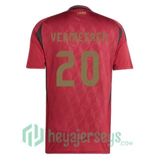 Belgium (VERMEEREN 20) Soccer Jerseys Home Red UEFA Euro 2024