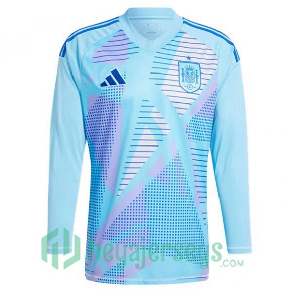 Spain Soccer Jerseys Goalkeeper Long Sleeve Blue UEFA Euro 2024