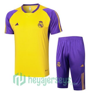 Real Madrid Training T-Shirts + Shorts Yellow 2024/2025