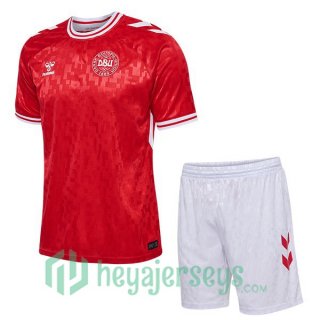 Denmark Kids Soccer Jerseys Home Red UEFA Euro 2024