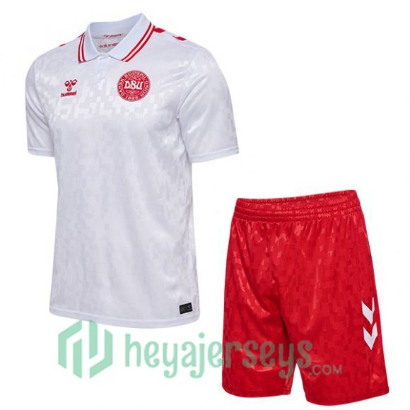 Denmark Kids Soccer Jerseys Away White UEFA Euro 2024