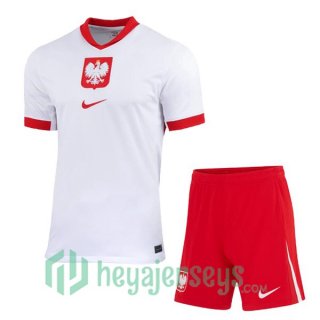 Poland Kids Home Soccer Jerseys White UEFA Euro 2024