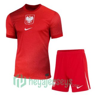 Poland Kids Away Soccer Jerseys Red UEFA Euro 2024