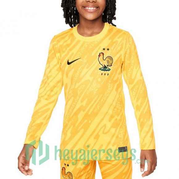 France Kids Goalkeeper Soccer Jerseys Long Sleeve Yellow UEFA Euro 2024