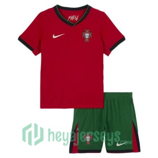Portugal Kids Home Soccer Jerseys Red UEFA Euro 2024