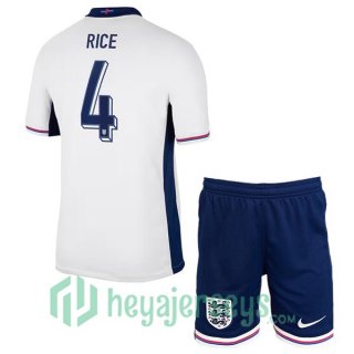 England (Rice 4) Kids Home Soccer Jerseys White UEFA Euro 2024
