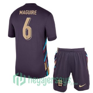 England (Maguire 6) Kids Away Soccer Jerseys Purple UEFA Euro 2024