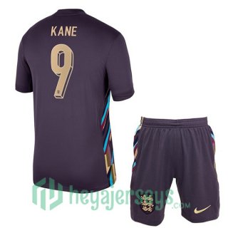England (Kane 9) Kids Away Soccer Jerseys Purple UEFA Euro 2024