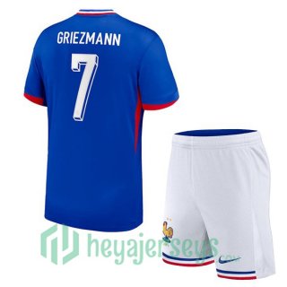 France (GRIEZMANN 7) Kids Home Soccer Jerseys Blue UEFA Euro 2024