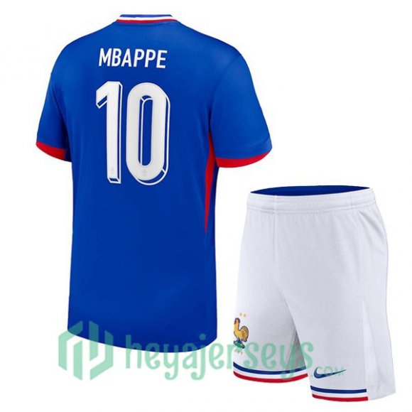 France (MBAPPE 10) Kids Home Soccer Jerseys Blue UEFA Euro 2024
