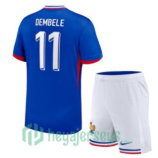 France (DEMBELE 11) Kids Home Soccer Jerseys Blue UEFA Euro 2024