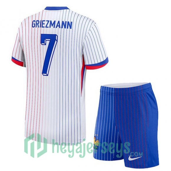 France (GRIEZMANN 7) Kids Away Soccer Jerseys White UEFA Euro 2024