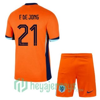 Netherlands (F. DE JONG 21) Kids Home Soccer Jerseys Orange UEFA Euro 2024