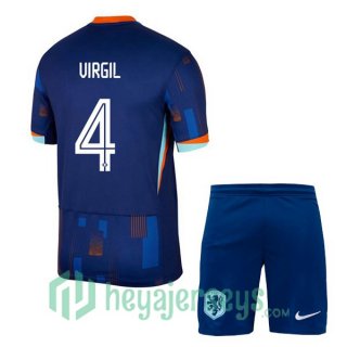 Netherlands (VIRGIL 4) Kids Away Soccer Jerseys Blue Royal UEFA Euro 2024
