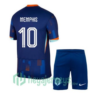 Netherlands (MEMPHIS 10) Kids Away Soccer Jerseys Blue Royal UEFA Euro 2024
