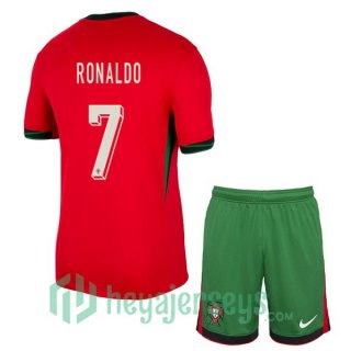 Portugal (RONALDO 7) Kids Home Soccer Jerseys Red UEFA Euro 2024