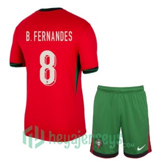 Portugal (B. FERNANDES 8) Kids Home Soccer Jerseys Red UEFA Euro 2024