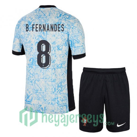 Portugal (B. FERNANDES 8) Kids Away Soccer Jerseys Blue White UEFA Euro 2024