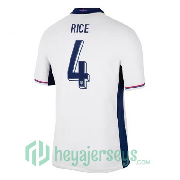 England (Rice 4) Home Soccer Jerseys White UEFA Euro 2024