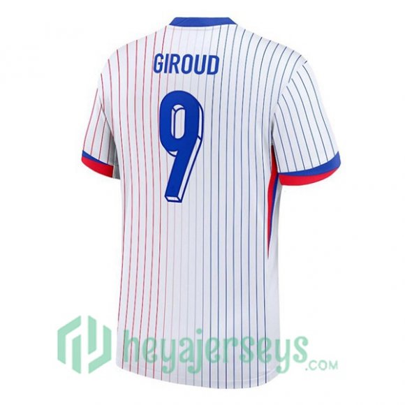 France (Giroud 9) Away Soccer Jerseys White UEFA Euro 2024
