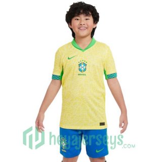 Brazil Kids Home Soccer Jerseys Yellow 2024/2025