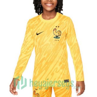 France Kids Goalkeeper Soccer Jerseys Long Sleeve Yellow 2024/2025