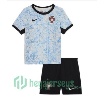 Portugal Kids Away Soccer Jerseys Blue White 2024/2025