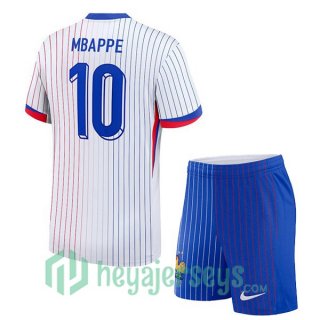 France (MBAPPE 10) Kids Away Soccer Jerseys White 2024/2025