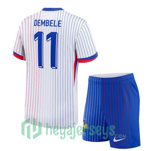 France (DEMBELE 11) Kids Away Soccer Jerseys White 2024/2025