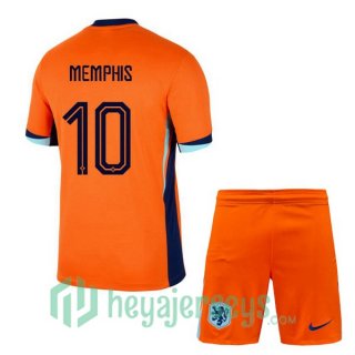 Netherlands (MEMPHIS 10) Kids Home Soccer Jerseys Orange 2024/2025