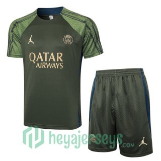 Paris Saint Germain Training T-Shirts + Shorts Green 2024/2025