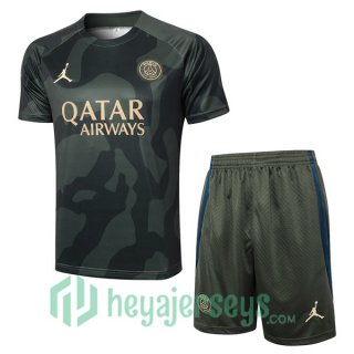 Paris Saint Germain Training T-Shirts + Shorts Green 2024/2025