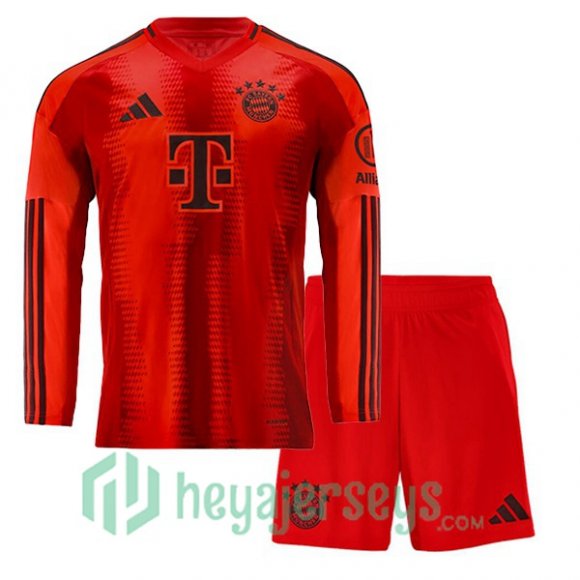 Bayern Munich Kids Home Soccer Jerseys Long Sleeve Red 2024/2025