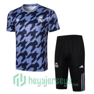Real Madrid Training T-Shirts + Shorts Black Blue 2024/2025