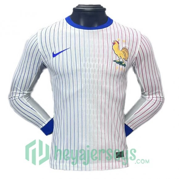 France Away Soccer Jerseys Long Sleeve White UEFA Euro 2024